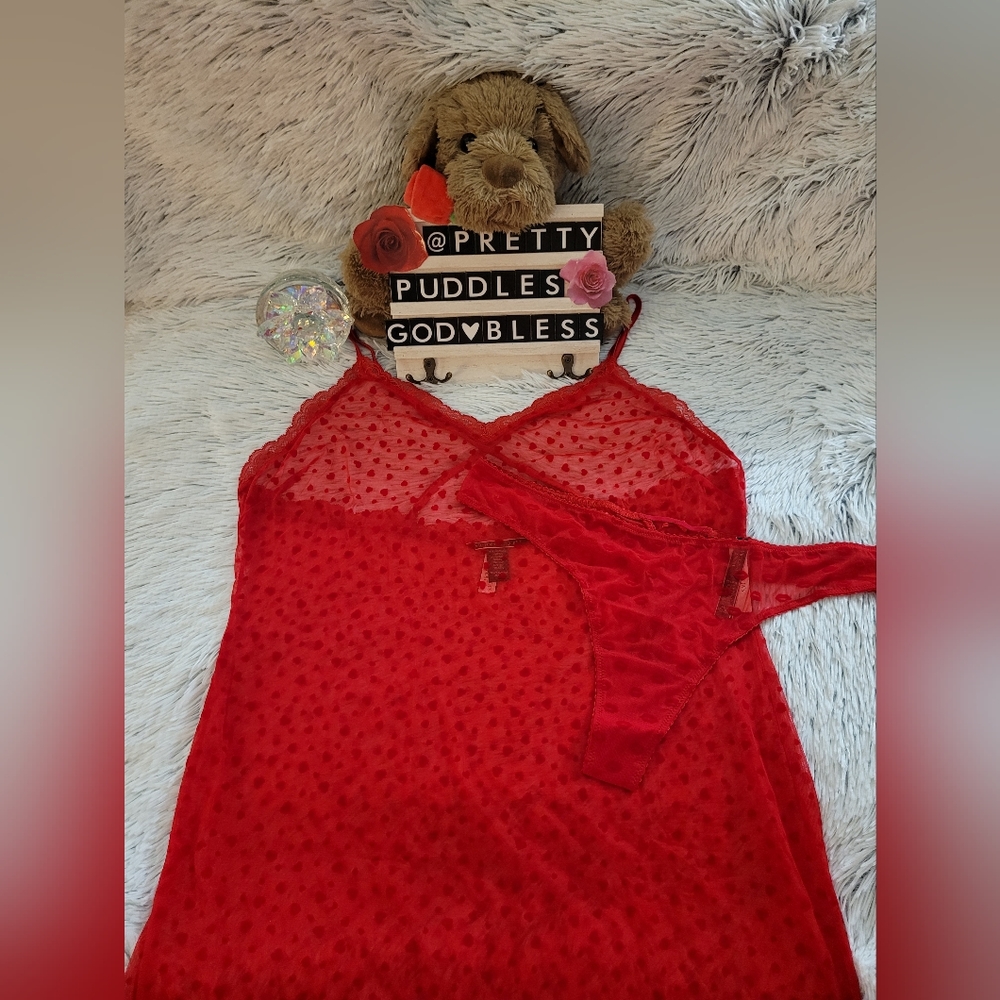 ❤️ XXL 2pc VS I Heart You Mesh Slip & 💋 Kiss Me Mesh Thong Set ❤️